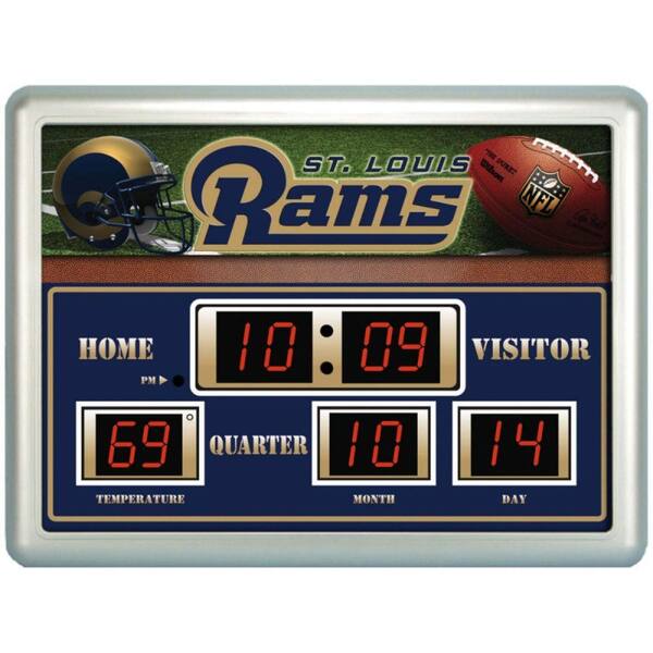 Team Sports America St. Louis Rams 14 in. x 19 in. Scoreboard Clock with Temperature