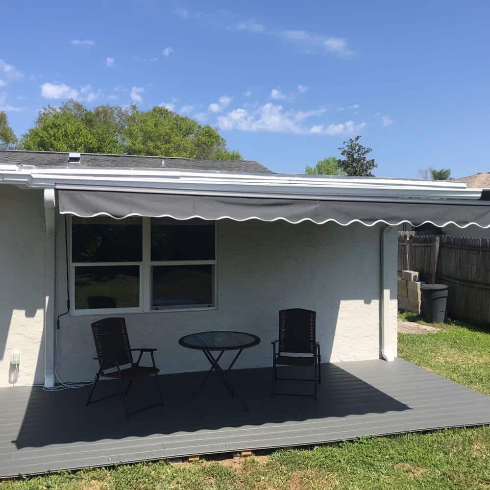 Black Motorized Retractable Patio Awning with Aluminum Frame, 10x8 ft