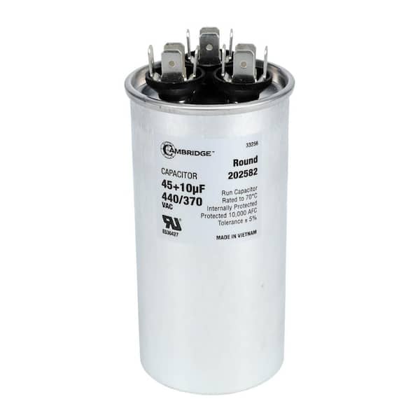 Cambridge 1.97 in. x 1.97 in. x 3.94 in. Aluminum 45 Plus 10 MFD, 440-Volt/370-Volt Dual Round Run Capacitor (1-Pack)