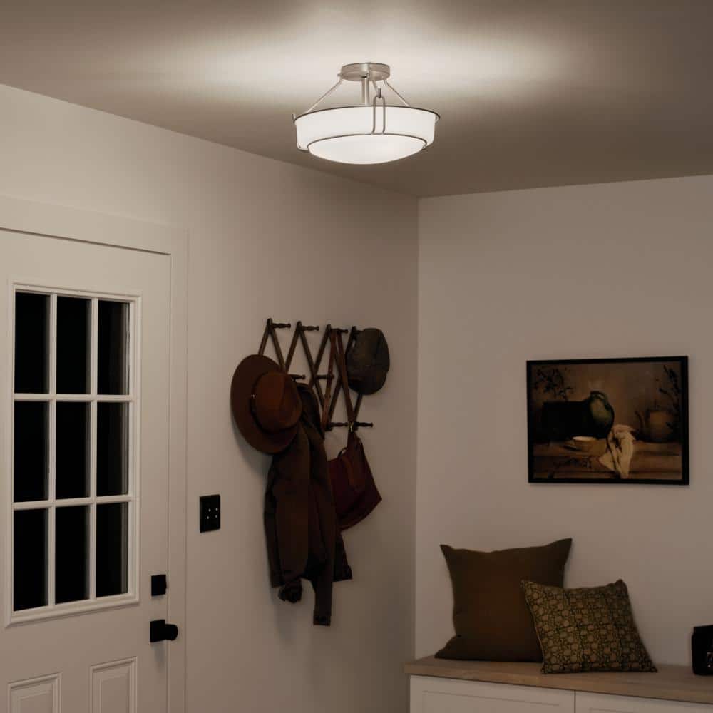 Elegant Brushed Nickel 3-Light Semi-Flush Ceiling Bowl in Black and White