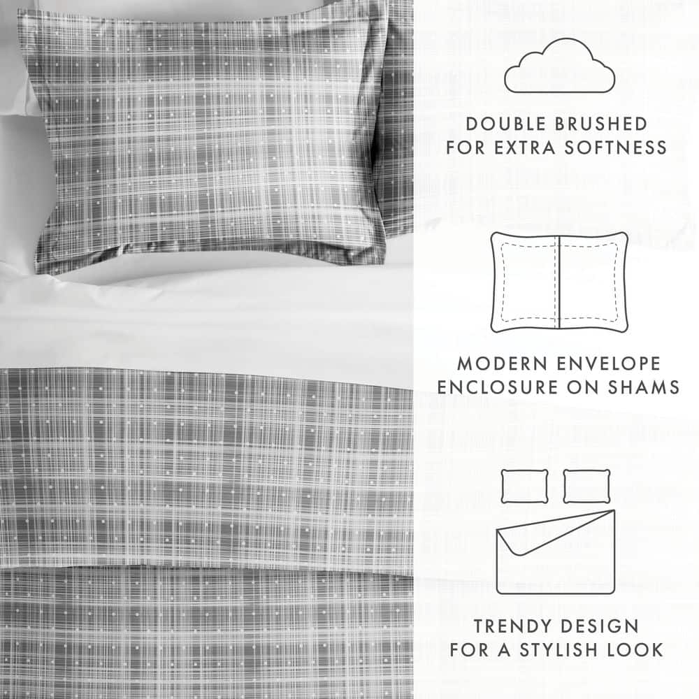 Gray Polka Dot Microfiber Queen Duvet Cover Set with Shams