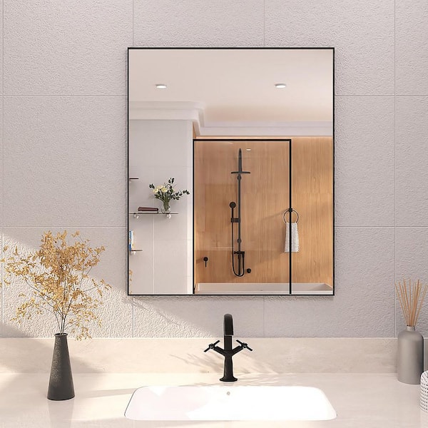 36 in. W x 30 in. H Rectangular Framed Wall Bathroom Vanity Mirror in Matte Black