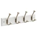 18 in. White and Satin Nickel Beveled Square Hook Rack