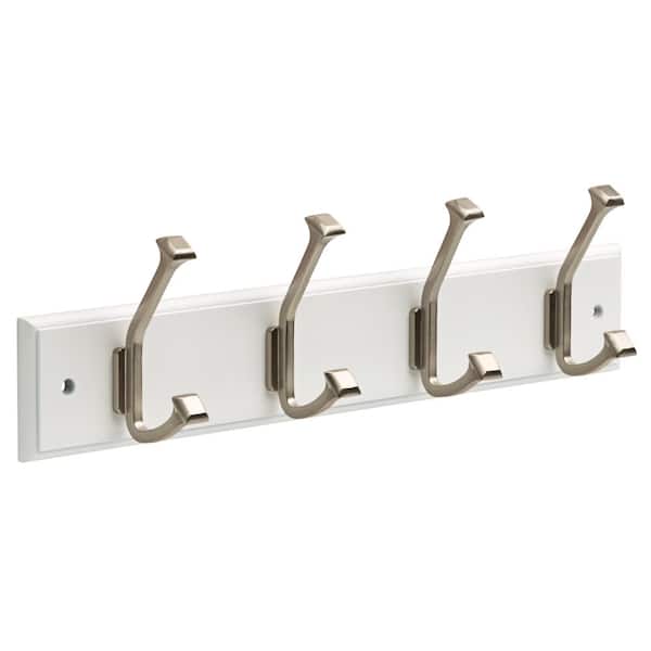 Liberty 18 in. White and Satin Nickel Beveled Square Hook Rack