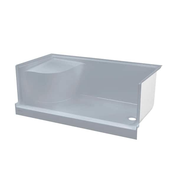 Aquatique 60 in. L x 32 in. W Alcove Shower Pan Base with Right Hand Drain and Integral Left Hand Seat in Gray