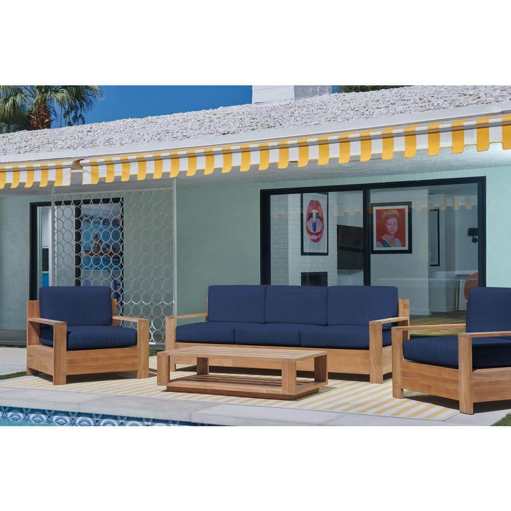 Lothair 4-Piece Teak Patio Conversation Deep Seating Set with Sunbrella Nav