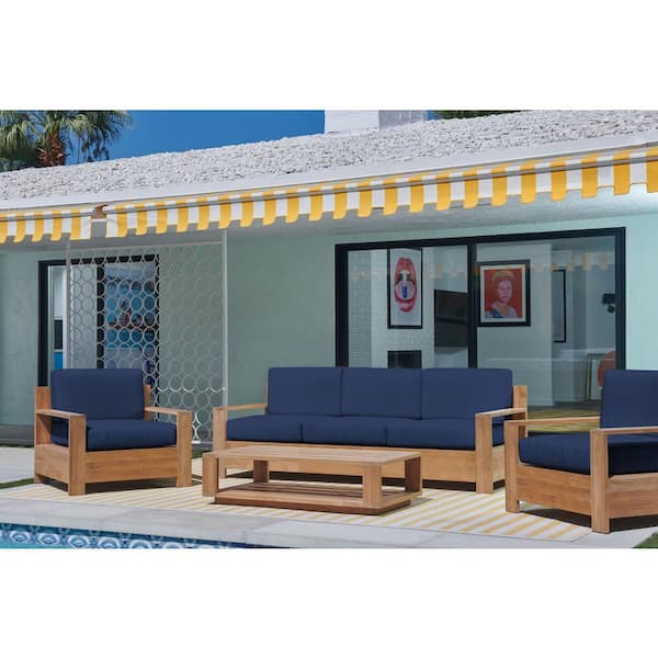 Unbranded Lothair 4-Piece Teak Patio Conversation Deep Seating Set with Sunbrella Navy Cushions