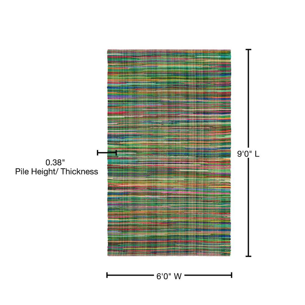 Handwoven Green Multi 6' x 9' Flat-Weave Wool-Cotton Blend Area Rug