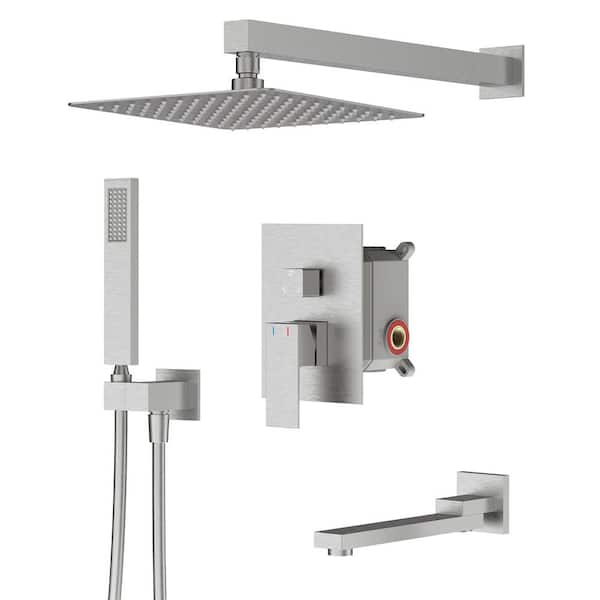 GIVING TREE 3-Spray Patterns with 2.0 GPM 12 in. Square Rainfall Shower Head Wall Mount Dual Shower Heads in Brushed Nickel