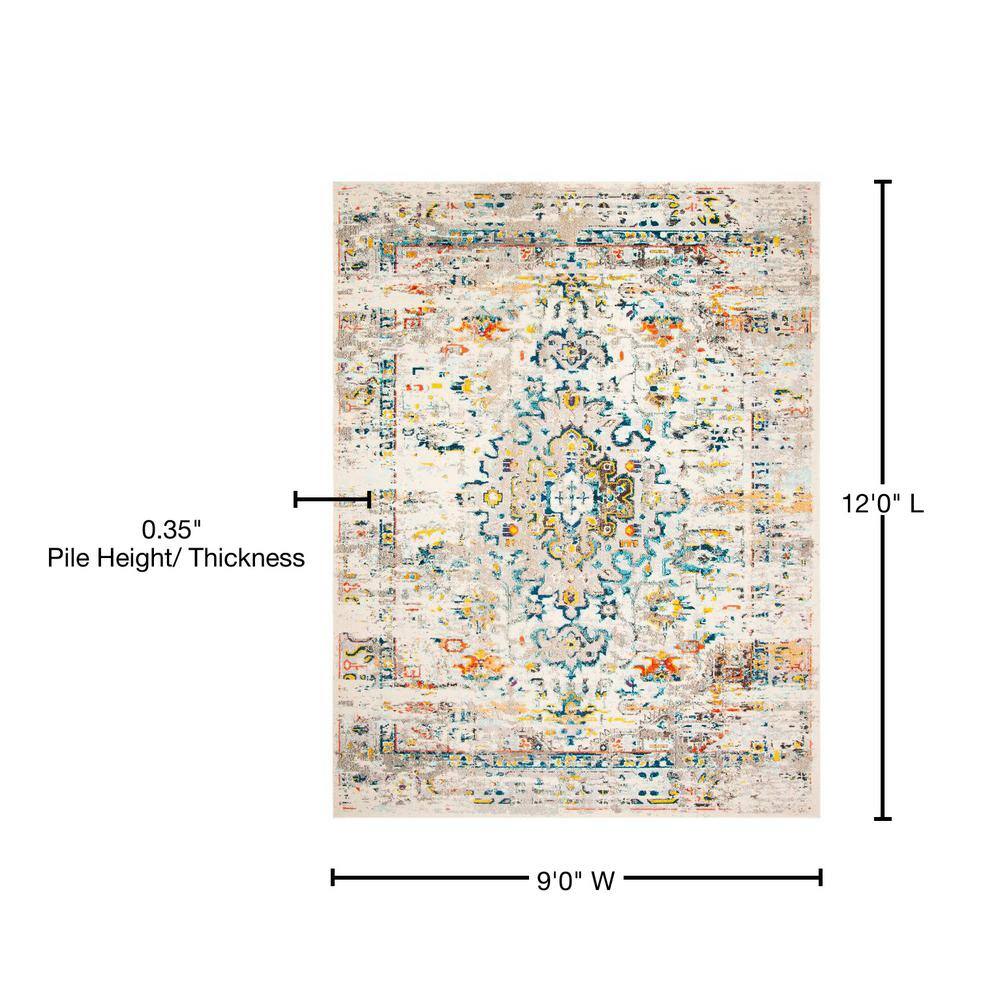 Elegant Cream/Blue Round Synthetic 54" Area Rug