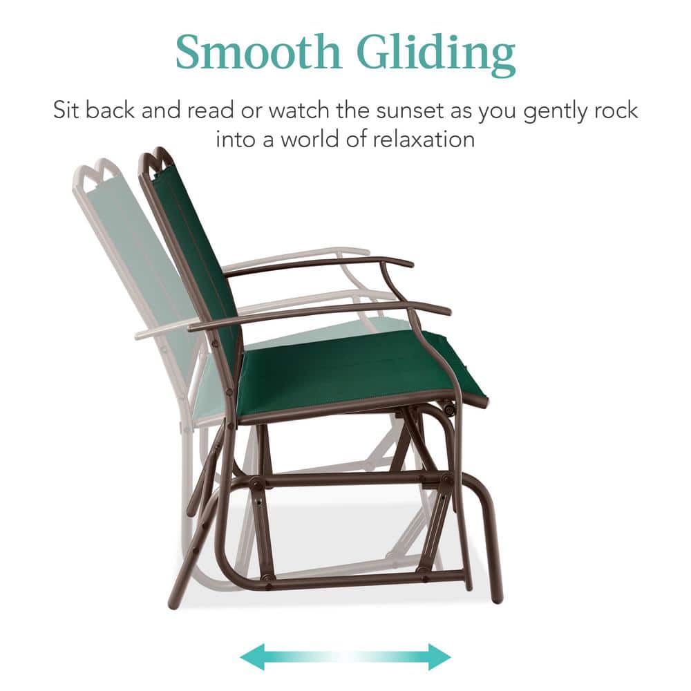 Forest Green and Brown Metal Outdoor Glider Loveseat