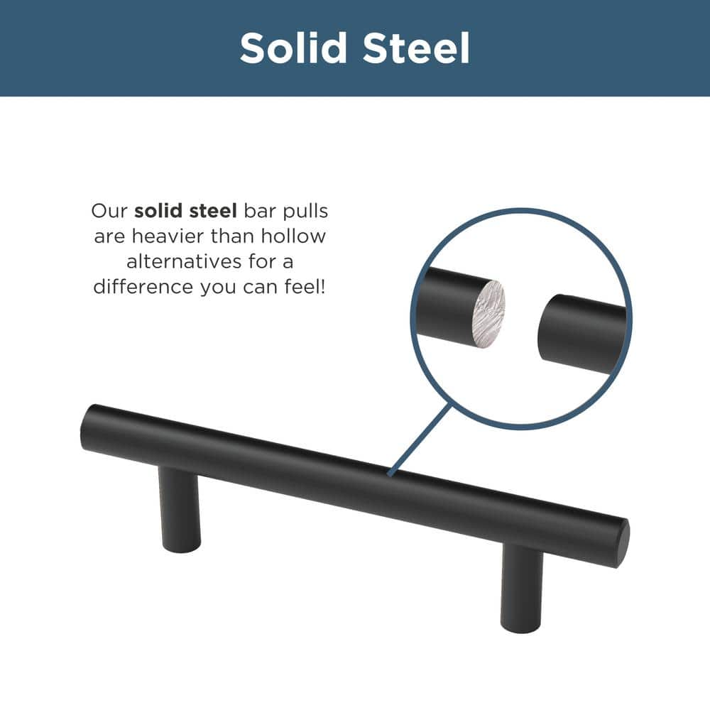 Matte Black Cylindrical Steel Bar Pulls with Mounting Hardware, 10-Pack
