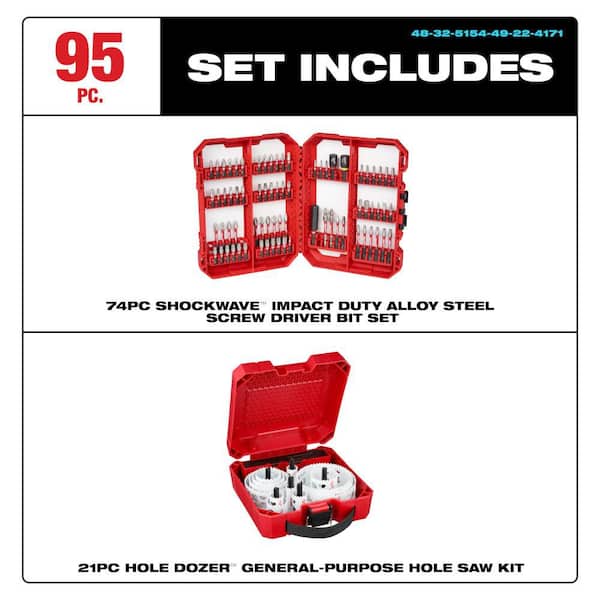 SHOCKWAVE Impact Duty Alloy Steel Screw Driver Bit Set (74-Piece) & Hole Dozer Set (21 PC)