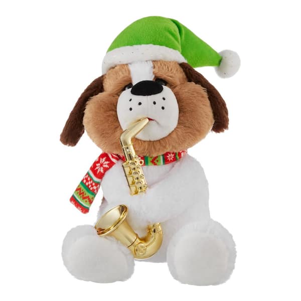 Home Accents Holiday 11 in. Playing Saxophone Puppy Tabletop Decor