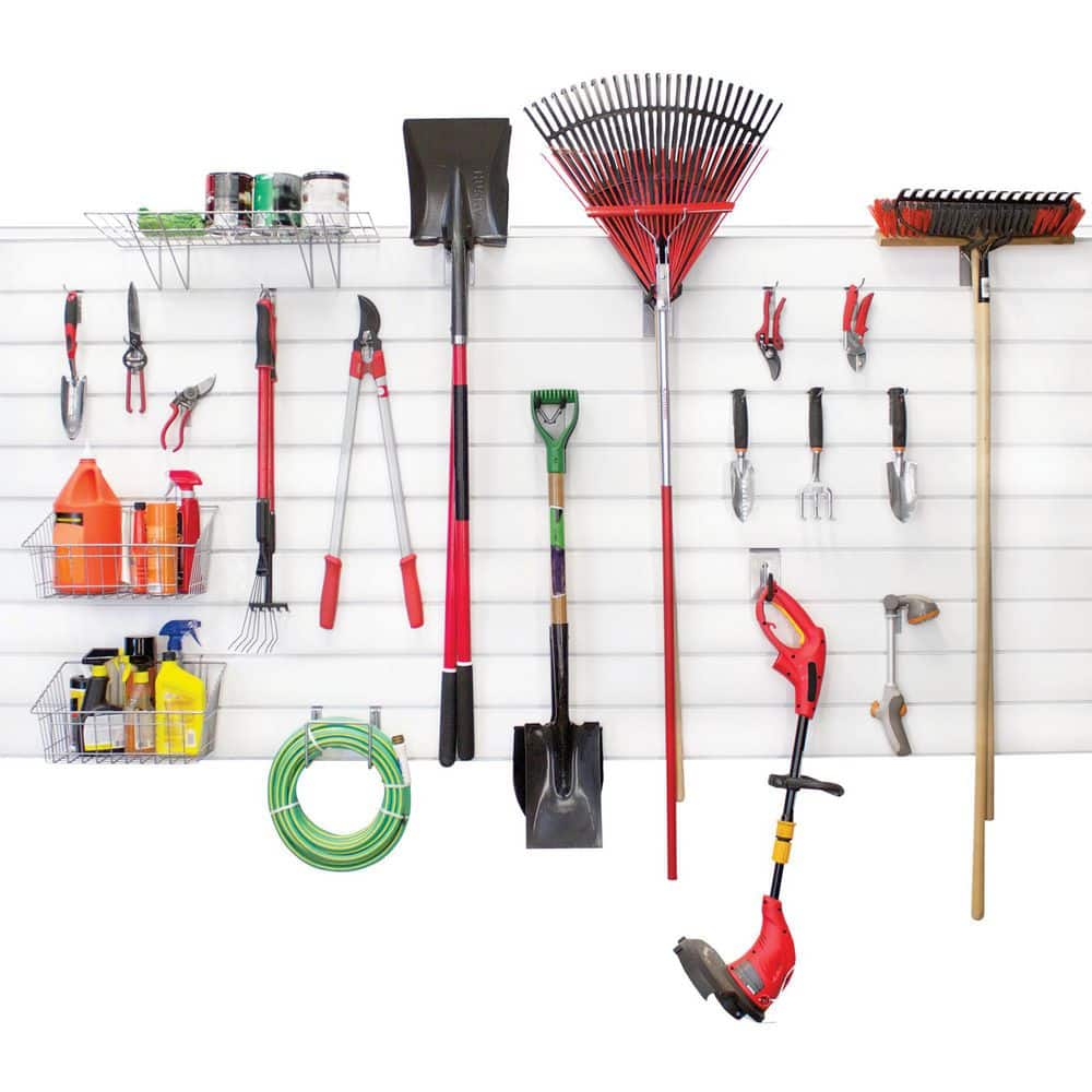 White Heavy Duty PVC Slatwall Garage Organizer, 8 ft x 4 ft