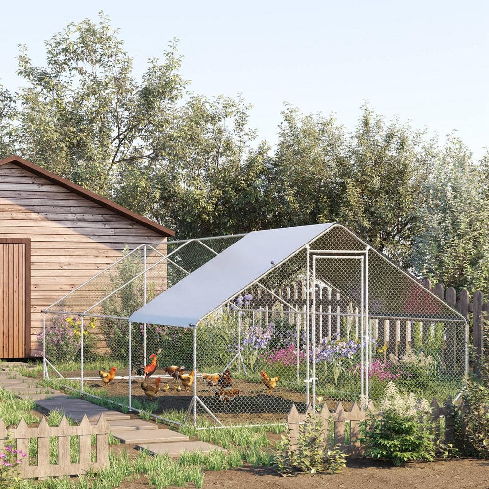 Large Galvanized Metal Chicken Coop with Roof Cover