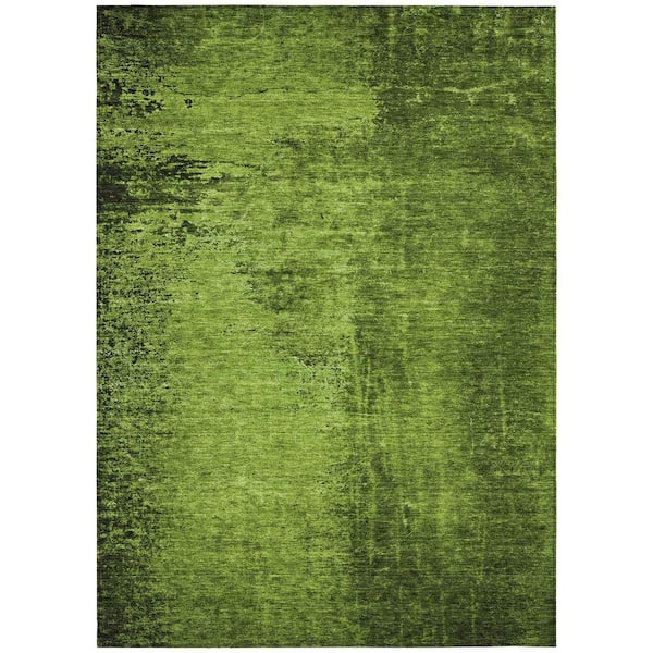 Green 5 ft. x 8 ft. Woven Abstract Polyester Rectangle Indoor / Outdoor Area Rug
