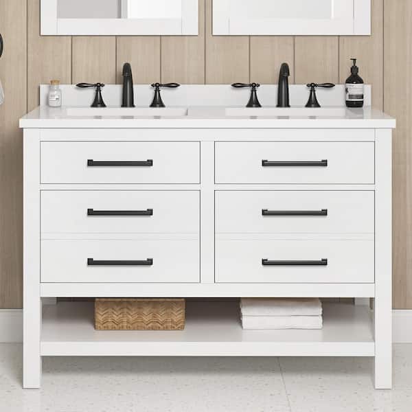 OVE Decors Chase 48 in. W x 22 in. D x 35 in. H Double Sink Bath Vanity in Pure White with White Engineered Marble Top