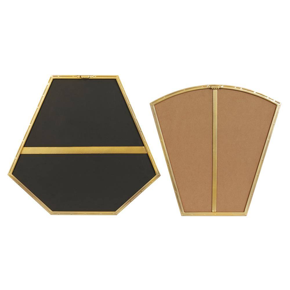 Gold Geometric Wood and Metal Wall Mirror Set, 18" and 19"