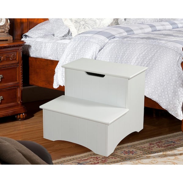 Kings Brand Furniture 2 Step White Wood, Wooden Stepping Stool For Bedroom