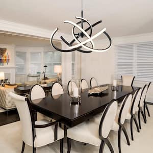 1-Light Dimmable Integrated LED Black Statement Chandelier for Dining Room 29-Watt