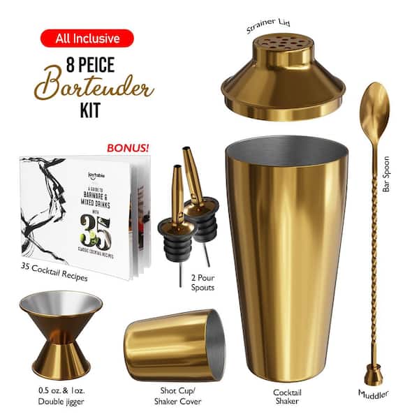 Gold Small Cocktail Set - Shaker, Jigger, Strainer, Spoon, Muddler
