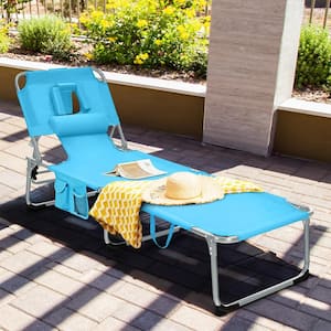 Outdoor Turquoise Fabric Portable Beach Chaise Lounge Chair Folding Reclining Chair with Facing Hole