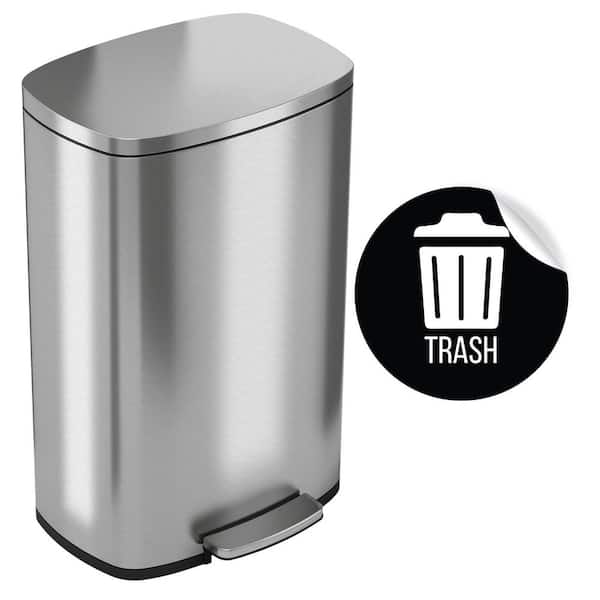 13.2 Gal. Stainless Steel Rectangular Metal Household Trash Can with Trash Sticker, SoftStep, and Inner Bucket