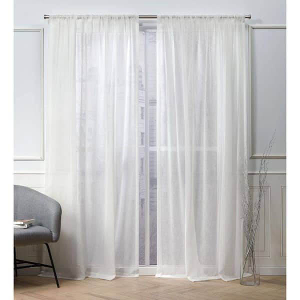 NICOLE MILLER NEW YORK Belfry Snowflake Solid Sheer Rod Pocket Curtain, 50 in. W x 96 in. L (Set of 2)