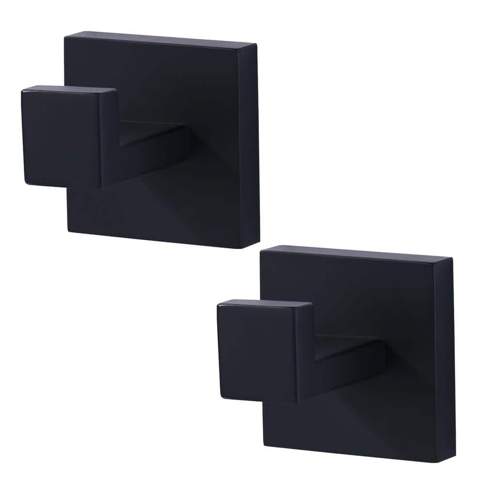 Square Wall Mounted Knob Robe Hook and Towel Hook Stainless Steel in Matte Black (2-Pack)