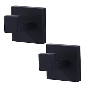 Square Wall Mounted Knob Robe Hook and Towel Hook Stainless Steel in Matte Black (2-Pack）