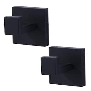 Stainless Steel Square Wall Mounted J-Hook Robe/Towel Hook in Matte Black (2-Pack)