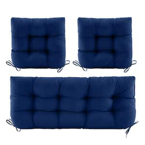 3-Piece Outdoor Chair Cushions Loveseat Outdoor Cushions Set Wicker Patio Cushion for Patio Furniture with tie，Indigo