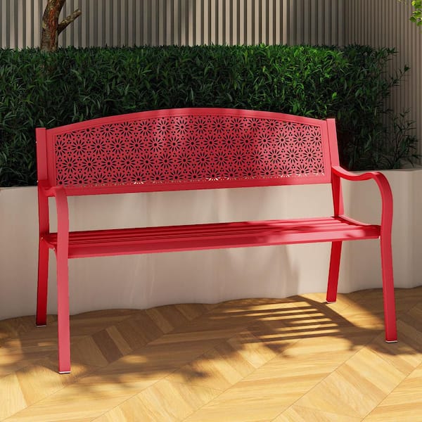 Maypex 49 in. 2-Person Red Metal Outdoor Garden Bench
