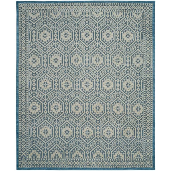 Paseo 9 ft. x 12 ft. Blue Geometric Oriental Area Rug
