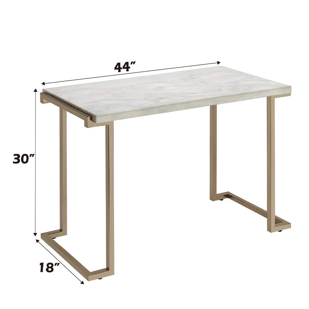 Champagne Finish Faux Marble & Metal Sofa Table 44"