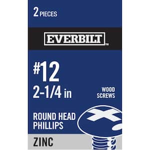 #12 x 2-1/4 in. Zinc Plated Phillips Round Head Wood Screw (2-Pack)