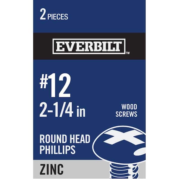 #12 x 2-1/4 in. Zinc Plated Phillips Round Head Wood Screw (2-Pack)