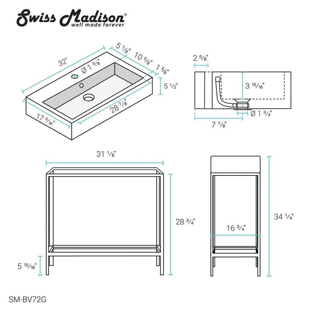 Pierre 32" Gold Metal Frame Open Shelf Single Bathroom Vanity