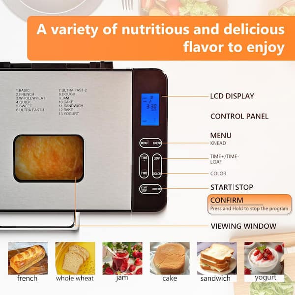 SIMZLIFE 2 lb. Silver Bread Maker with 13 Programs for 3