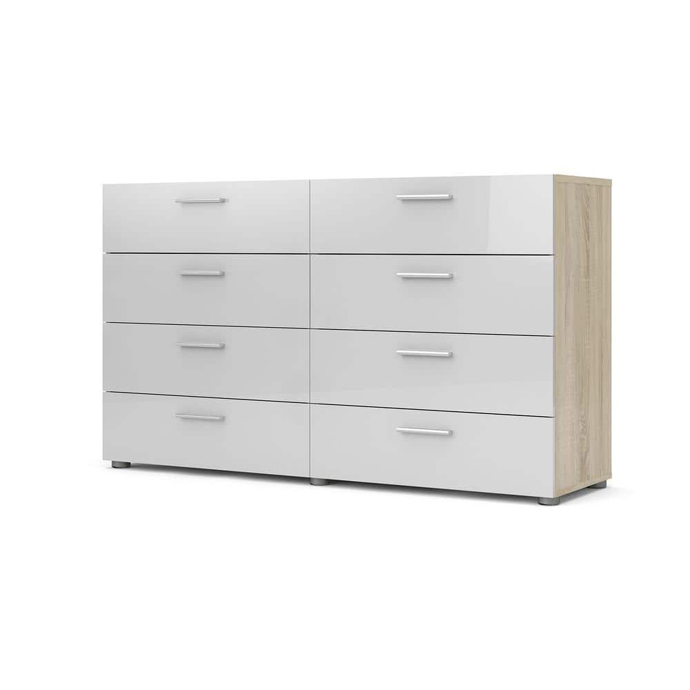7545549ak New Tvilum Delta Collection 8 Drawer Dresser in White/Oak Finish 