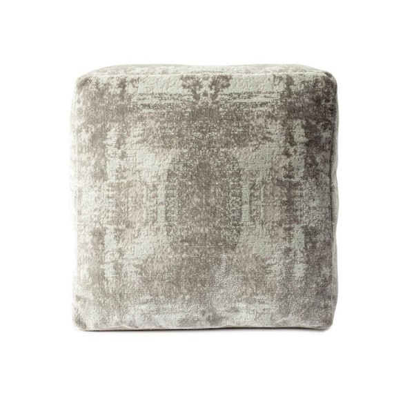 HomeRoots Amelia Gray Cotton Square Cube Ottoman