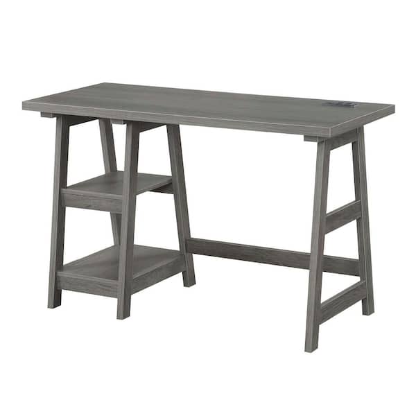 Convenience Concepts Designs2Go 47 in. Rectangular Charcoal Gray MDF Writing Desk with Charging Station