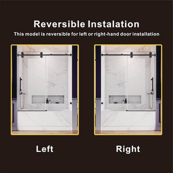 UKS04 56 to 60 in. W x 66 in. H Sliding Frameless Bathtub Door in Matte Black with EnduroShield 3/8 in. SGCC Clear Glass