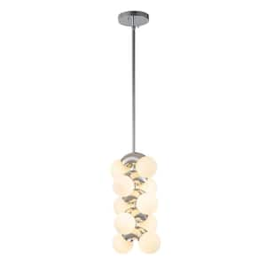 25-Watt 10-Lights Chrome Modern Cluster Pendant Light with Milk White Glass Shade and No Bulbs Included