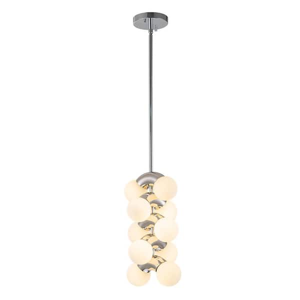 Y'INSP 25-Watt 10-Lights Chrome Modern Cluster Pendant Light with Milk White Glass Shade and No Bulbs Included