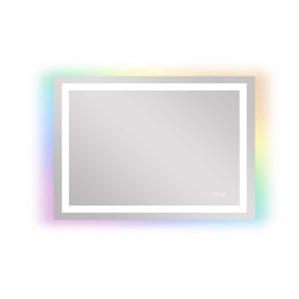 WELLFOR 40 in. W x 32 in. H RGB Rectangular Frameless Anti-Fog Wall Mounted Bathroom Vanity Mirror