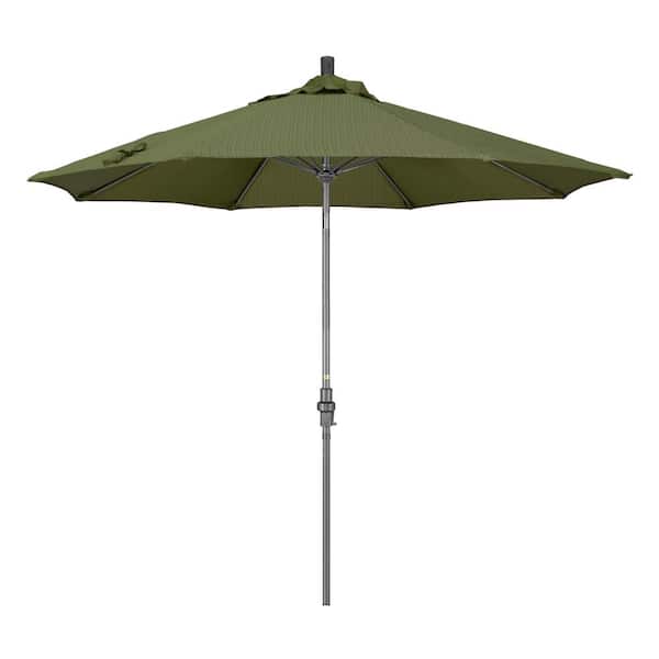 California Umbrella 9 ft. Hammertone Grey Aluminum Market Patio Umbrella with Collar Tilt Crank Lift in Terrace Fern Olefin