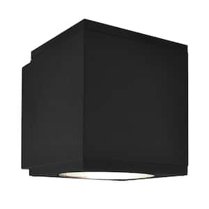 4 in. Black Outdoor LED Up or Down Cube Wall Sconce Light 3CCT 3000K-5000K 15-Watt ETL IP65 Waterproof