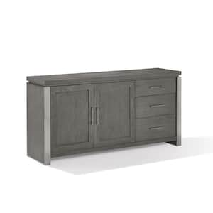 Gray Wood Top 68 in. Sideboard with 3-Drawers and Steel Panels